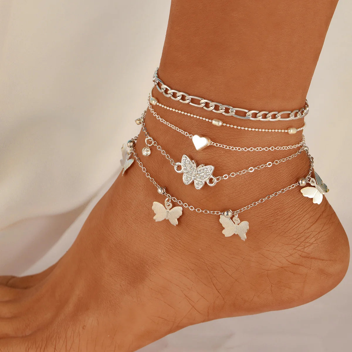 Bohemian Pearl & Shell Anklet Set - 3 Handmade Beach Bracelets for Women with Butterfly Charm