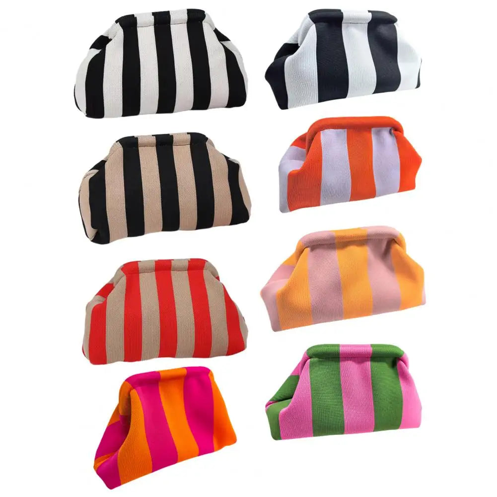 Women Handbag Colorblock Knitted Women Bag Large Mouth Cosmetic Cellphone Keys Stoarge Pouch Summer Beach Clutch Lady Purse