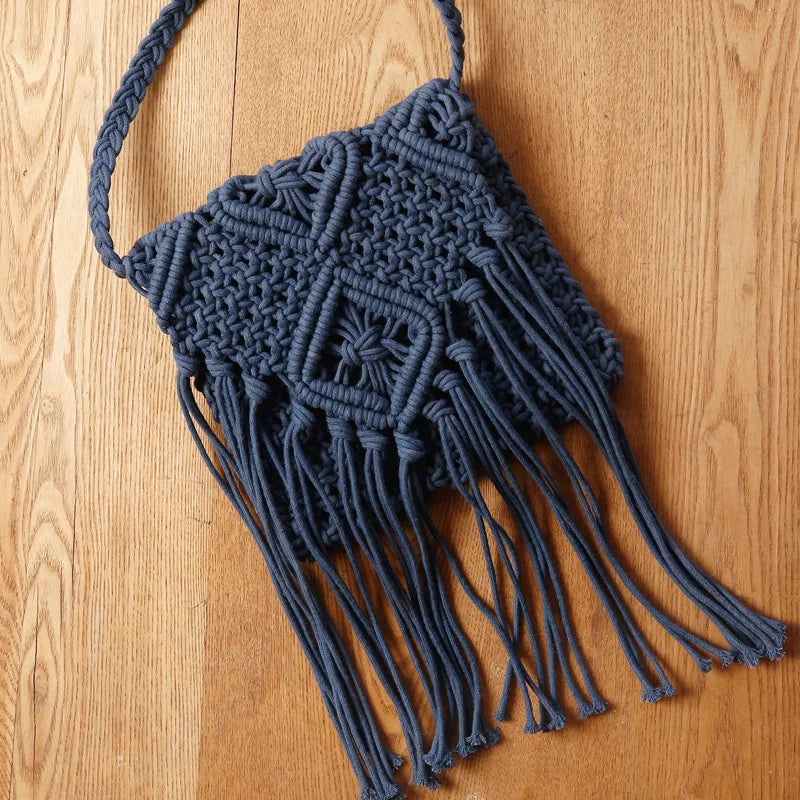 Handmade Cotton Woven Knitted Tassel Crossbody Bag Vintage Shoulder Messenger Bag Female Fashion Beach Summer Handbags 2023 bag