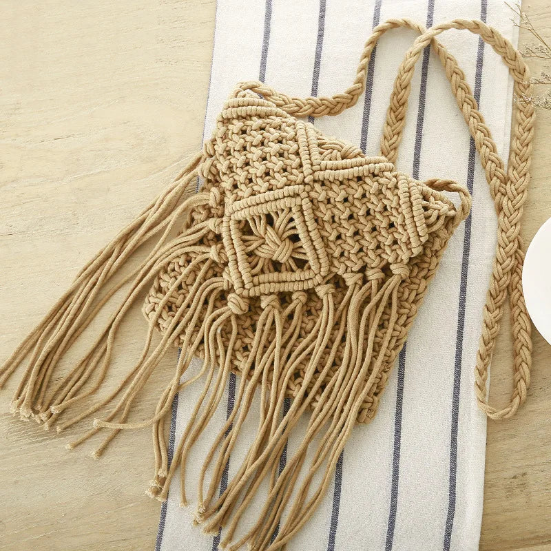 Handmade Cotton Woven Knitted Tassel Crossbody Bag Vintage Shoulder Messenger Bag Female Fashion Beach Summer Handbags 2023 bag
