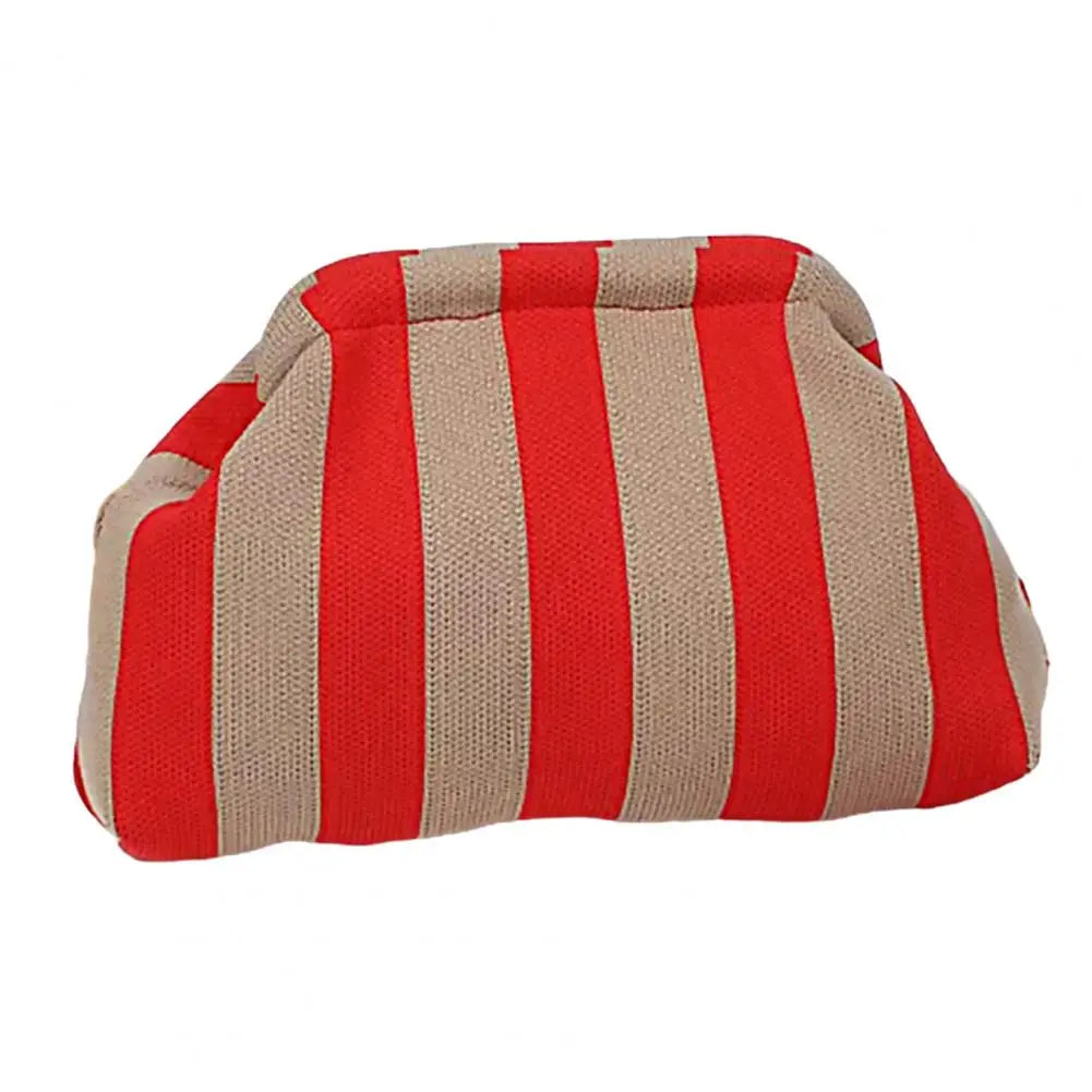 Women Handbag Colorblock Knitted Women Bag Large Mouth Cosmetic Cellphone Keys Stoarge Pouch Summer Beach Clutch Lady Purse