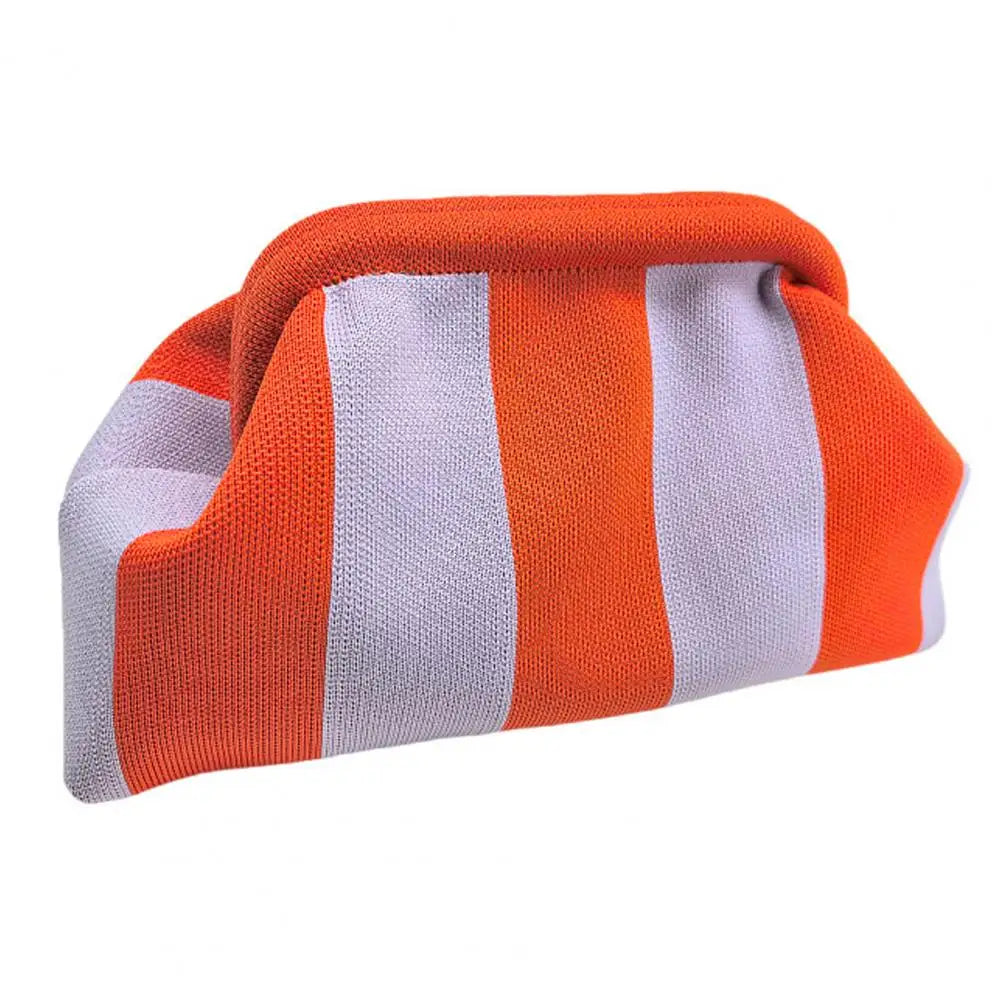 Women Handbag Colorblock Knitted Women Bag Large Mouth Cosmetic Cellphone Keys Stoarge Pouch Summer Beach Clutch Lady Purse