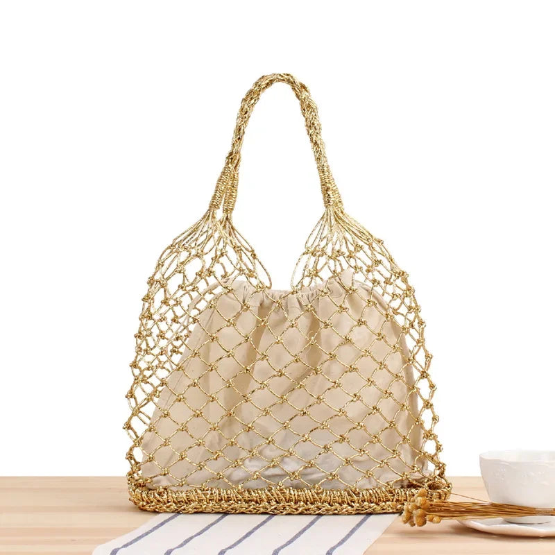 YoReAi Fashion Women Straw Large Tote Bag Beach Casual Shoulder Bags Handbag Solid Color Handmade Basket Storage Shopping Pack