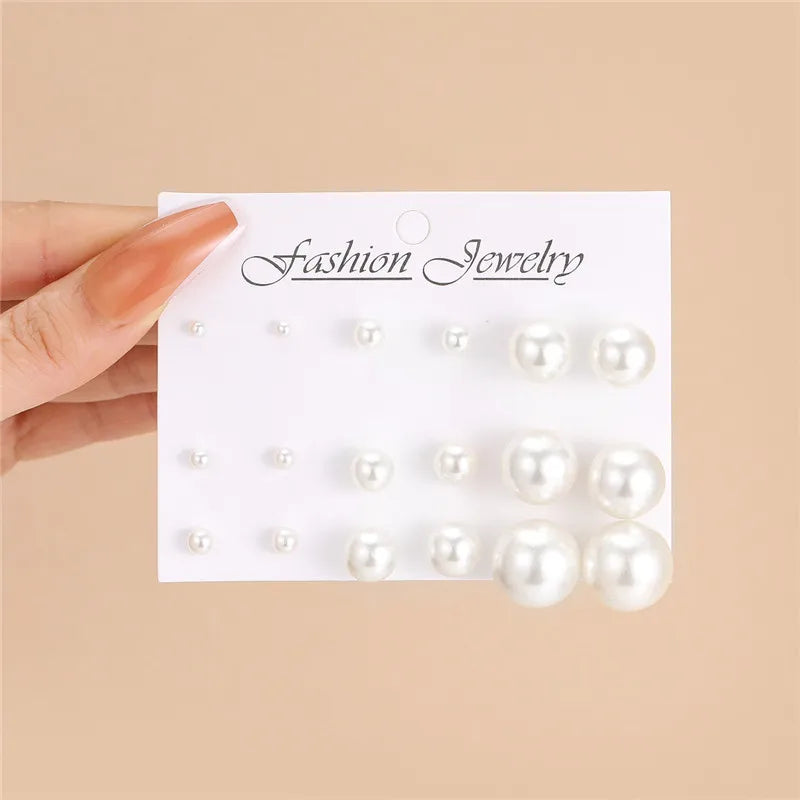 LETAPI 12 pairs/set Female Pearl Earrings Set For Women Bohemian Geometric Stud Earrings for Women Fashion Jewelry Gifts