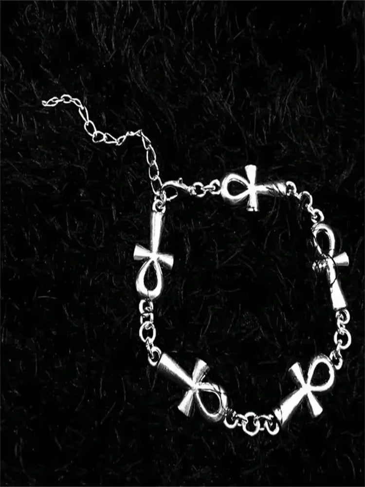 Eternal Charm Ankh Vampire Bracelet - Gothic Cross Link Jewelry for Wicca & Victorian Style Enthusiasts