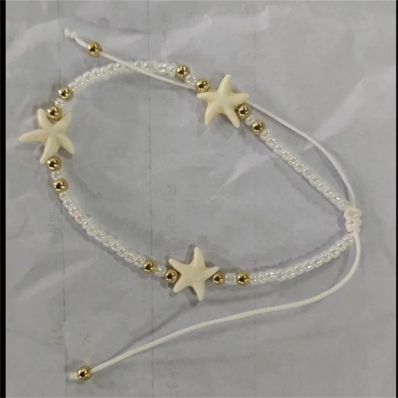 Starfish Charm Anklet - Adjustable Beaded Rope Bracelet for Beach Lovers, Summer Vibes