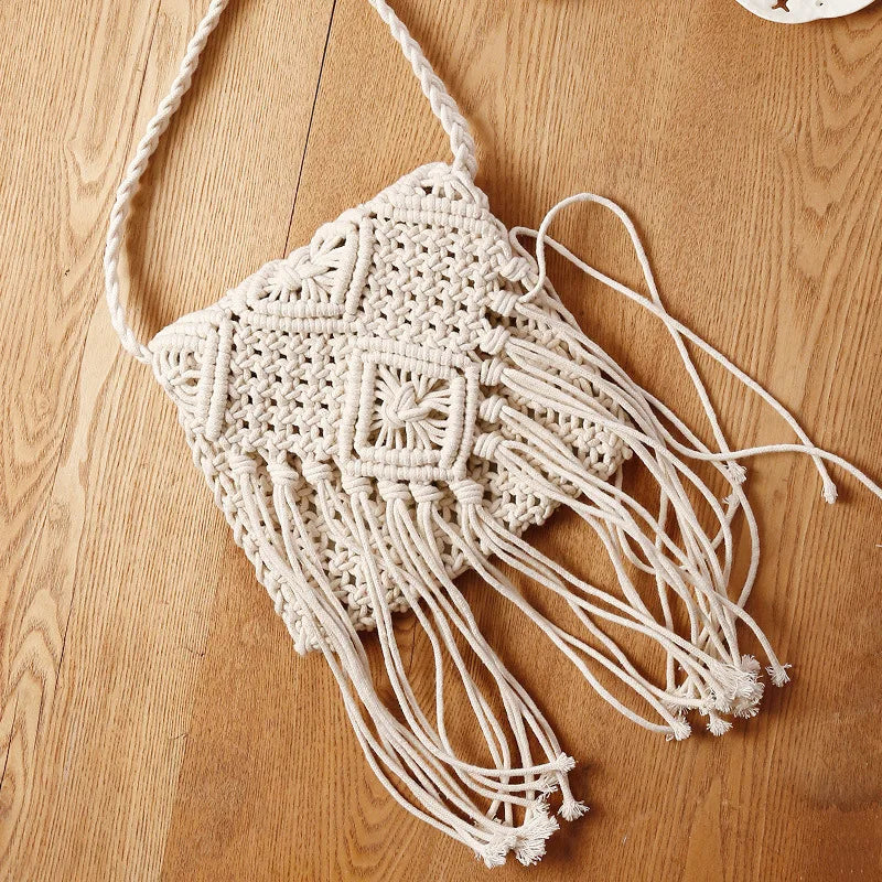 Handmade Cotton Woven Knitted Tassel Crossbody Bag Vintage Shoulder Messenger Bag Female Fashion Beach Summer Handbags 2023 bag