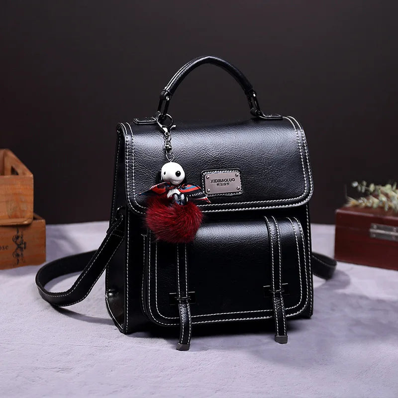 Vintage Women's Backpack 2025 New PU Leather Girls Shoulder Bag Multifunctional Large Capacity Crossbody Bags Student Backpacks