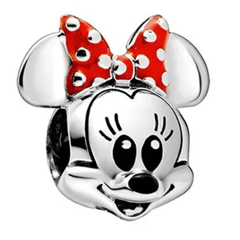 Disney Mickey Minnie Ice and Snow Princess Cartoon Series Pendant DIY Large Hole Zinc Charm Jewelry
