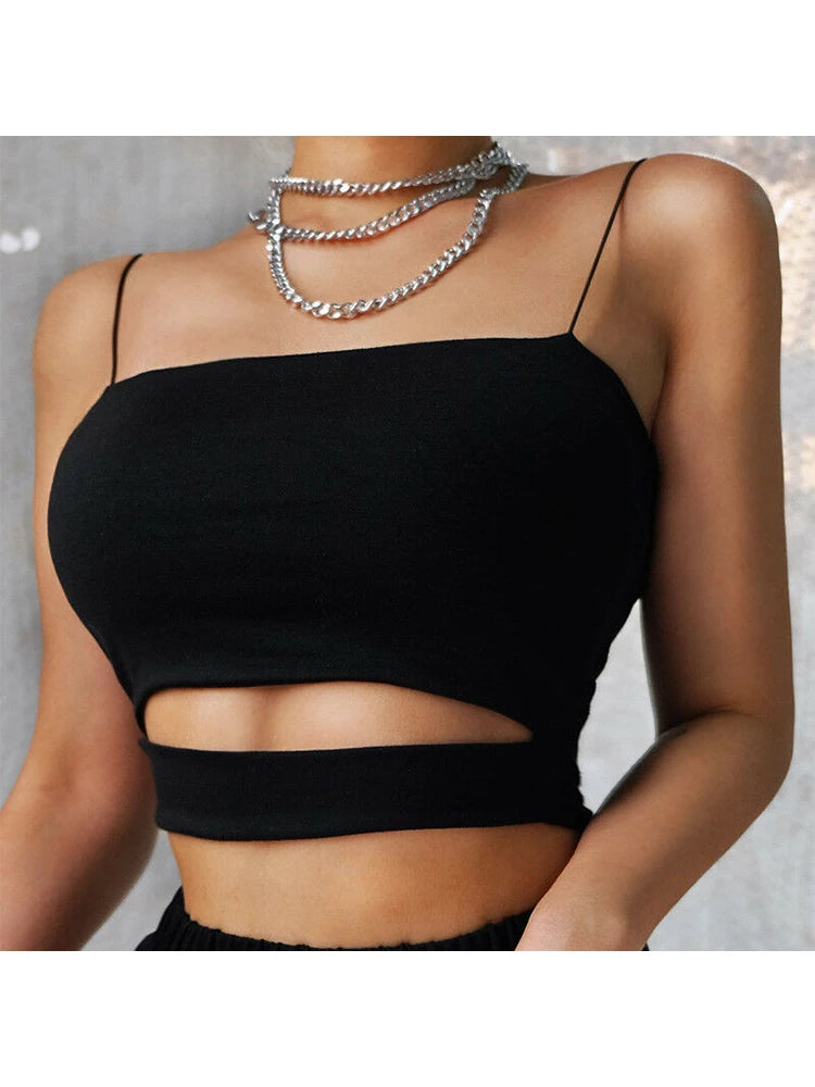 2025 New Fashion Hot Sexy Women Summer Sexy Casual Sleeveless Cut-Out Short Tee Shirt Crop Top Vest Strap Tank Top Blouse