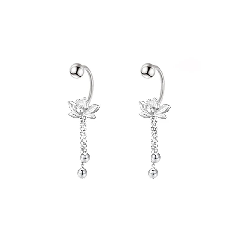 925 Sterling Silver Vintage Lotus Earrings for Women Cute Sweet Screw Design Silver Color Bowknot Earrings Vintage Jewelry Gifts