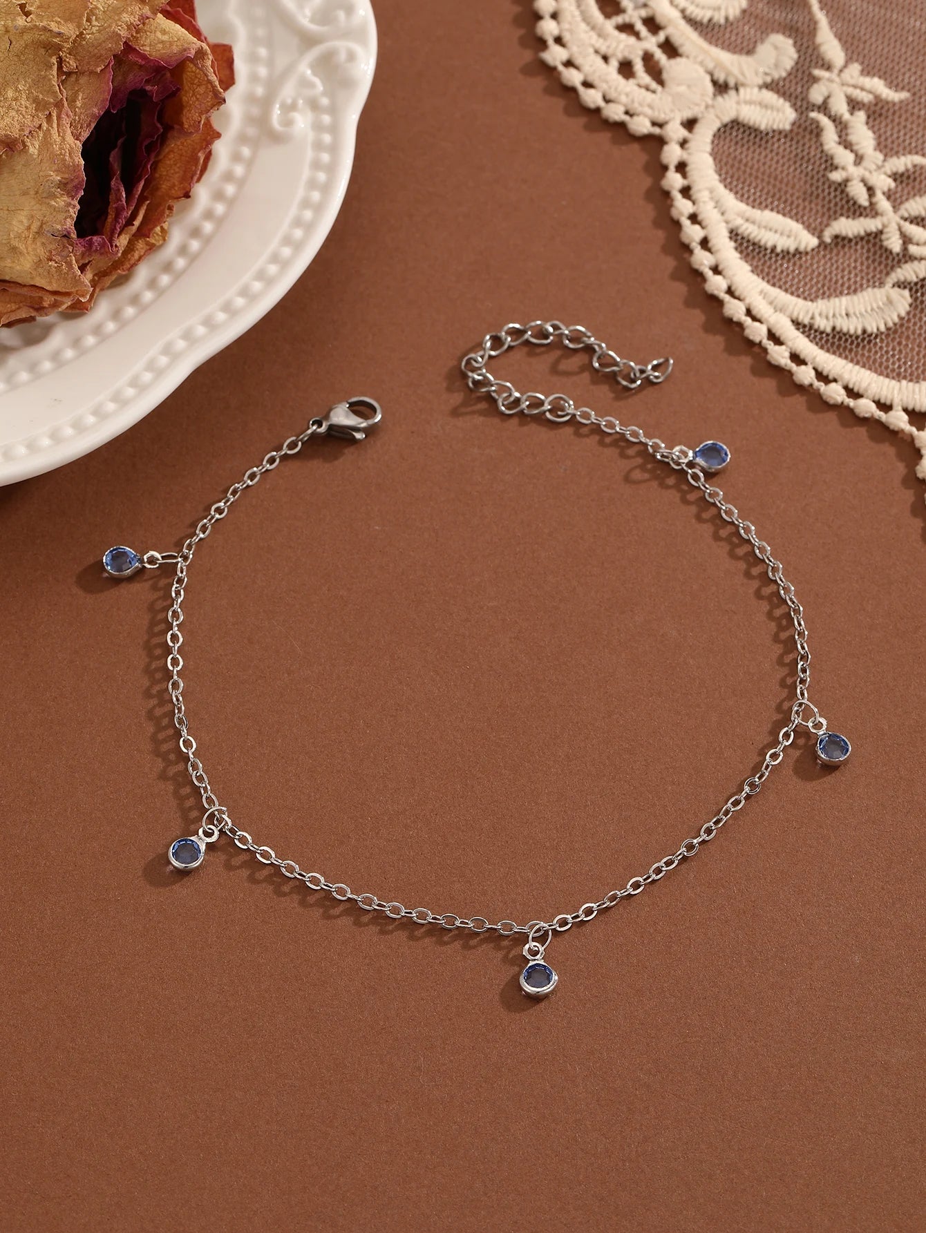 QIAMNI Summer Bohemia Crystal Cubic Zirconia Anklet For Women Girls Ankle Bracelet Leg Chain Beach Party Travel Foot Jewelry