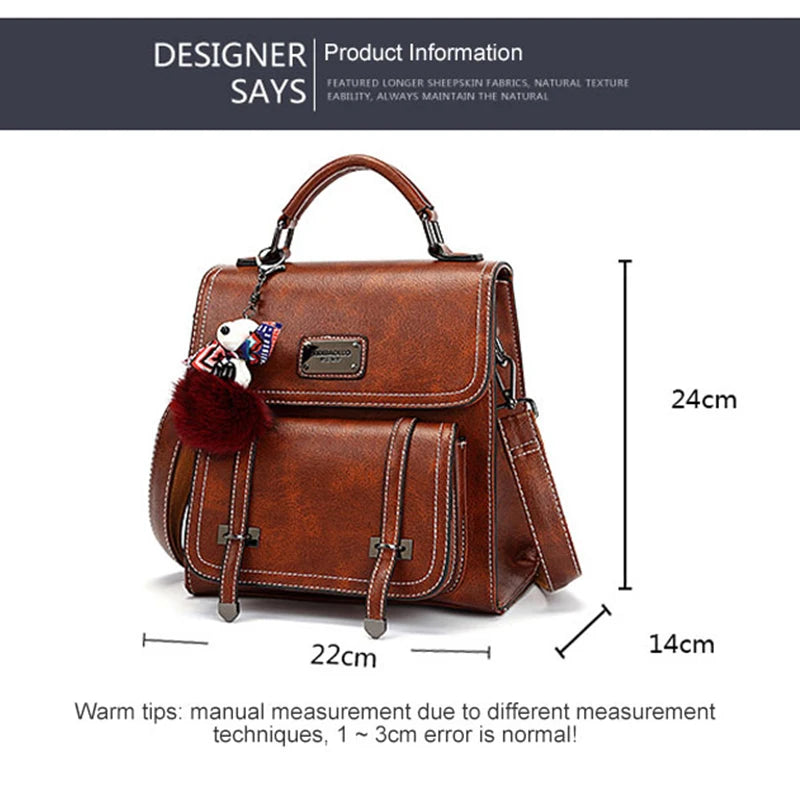 Vintage Women's Backpack 2025 New PU Leather Girls Shoulder Bag Multifunctional Large Capacity Crossbody Bags Student Backpacks
