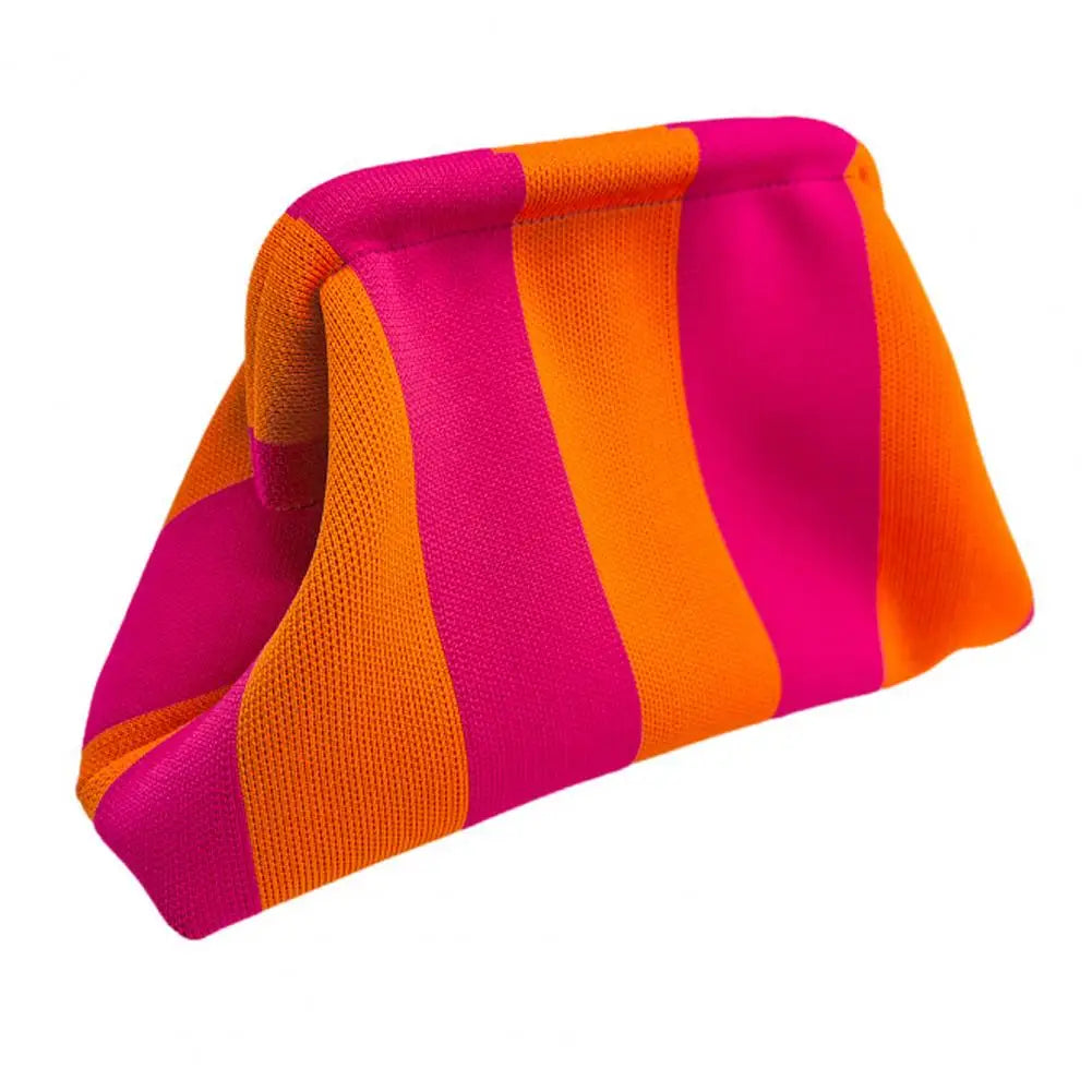 Women Handbag Colorblock Knitted Women Bag Large Mouth Cosmetic Cellphone Keys Stoarge Pouch Summer Beach Clutch Lady Purse