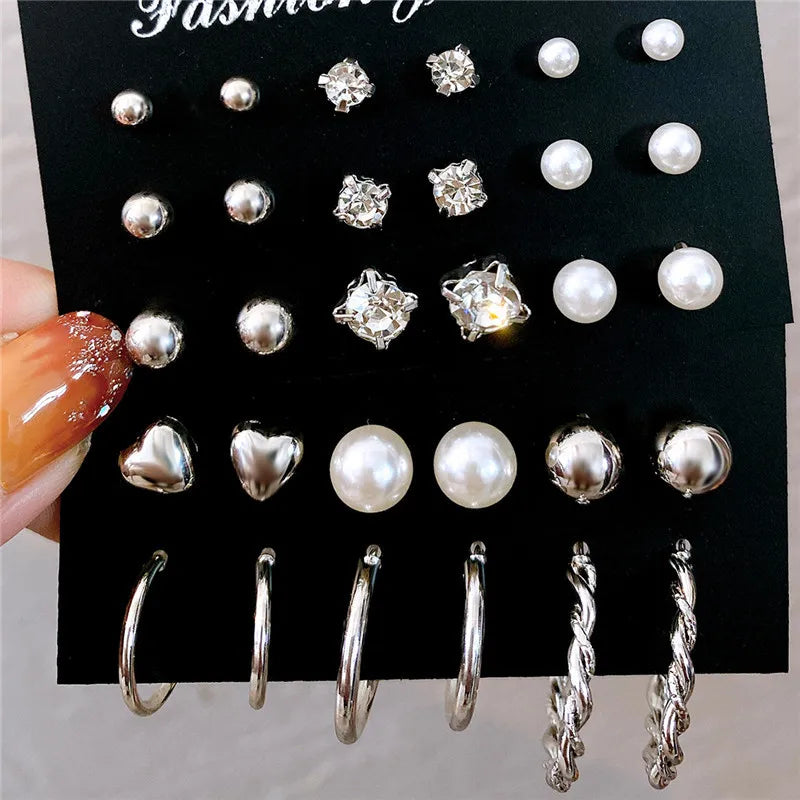 LETAPI 12 pairs/set Female Pearl Earrings Set For Women Bohemian Geometric Stud Earrings for Women Fashion Jewelry Gifts