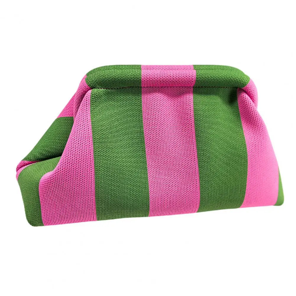 Women Handbag Colorblock Knitted Women Bag Large Mouth Cosmetic Cellphone Keys Stoarge Pouch Summer Beach Clutch Lady Purse