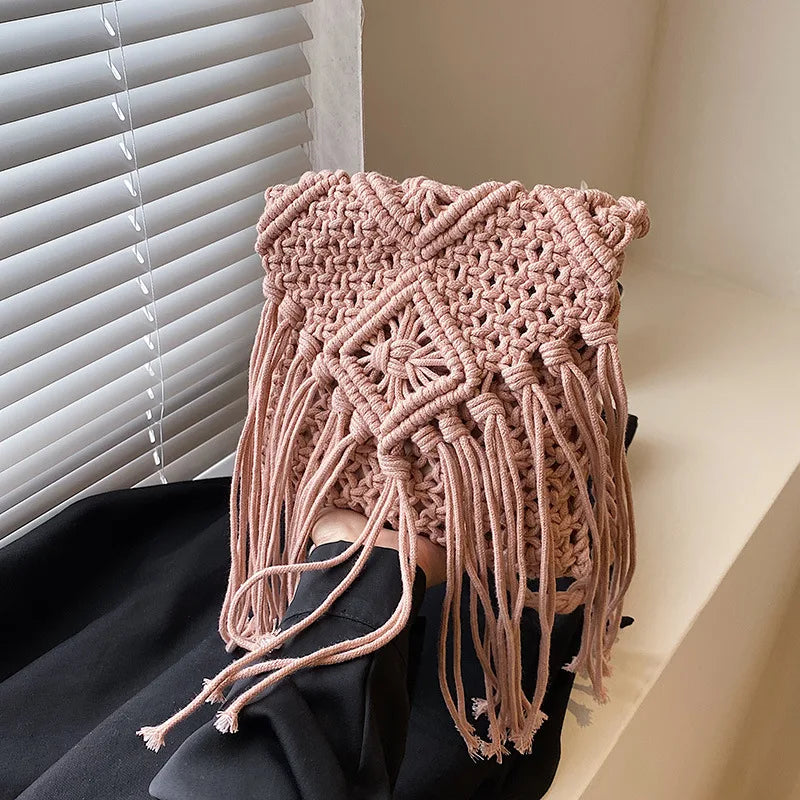 Handmade Cotton Woven Knitted Tassel Crossbody Bag Vintage Shoulder Messenger Bag Female Fashion Beach Summer Handbags 2023 bag