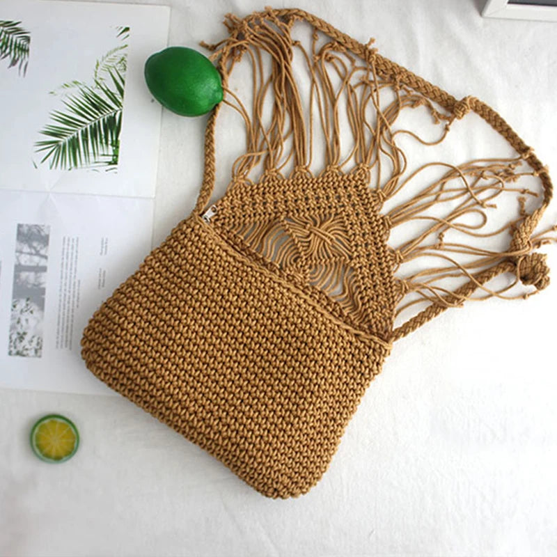 Handmade Cotton Woven Knitted Tassel Crossbody Bag Vintage Shoulder Messenger Bag Female Fashion Beach Summer Handbags 2023 bag
