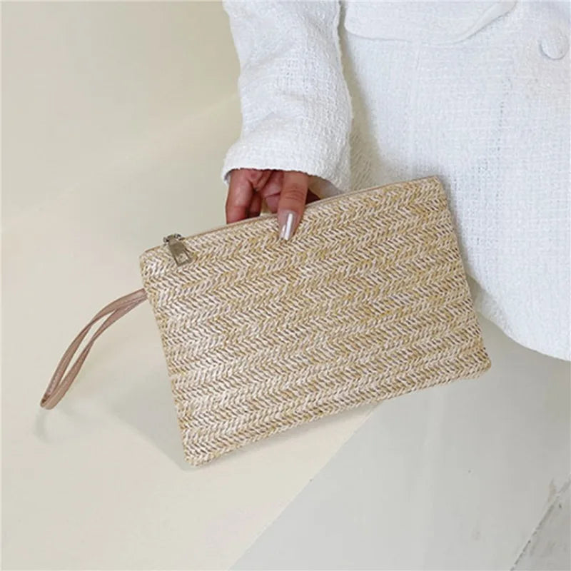Simple All-Match Handbag Ladies 2024 New Handbags Women Round Bucket Straw Bag Korean Handmade Woven Basket Rattan Handbag
