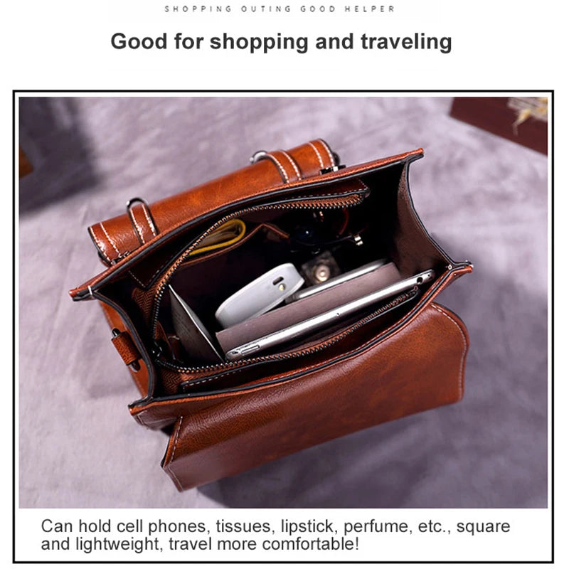 Vintage Women's Backpack 2025 New PU Leather Girls Shoulder Bag Multifunctional Large Capacity Crossbody Bags Student Backpacks