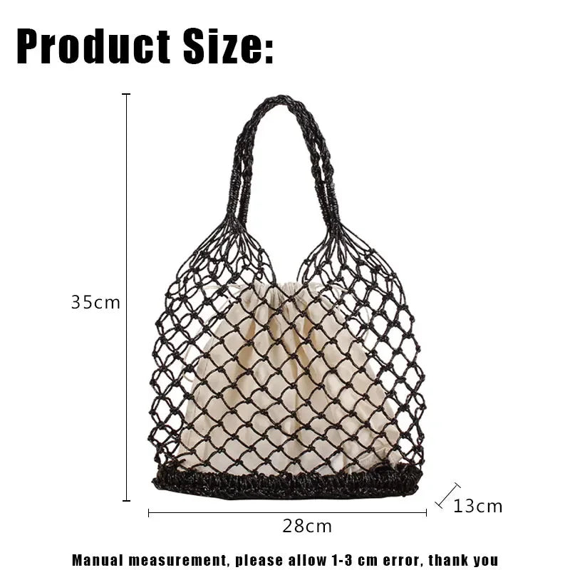 YoReAi Fashion Women Straw Large Tote Bag Beach Casual Shoulder Bags Handbag Solid Color Handmade Basket Storage Shopping Pack