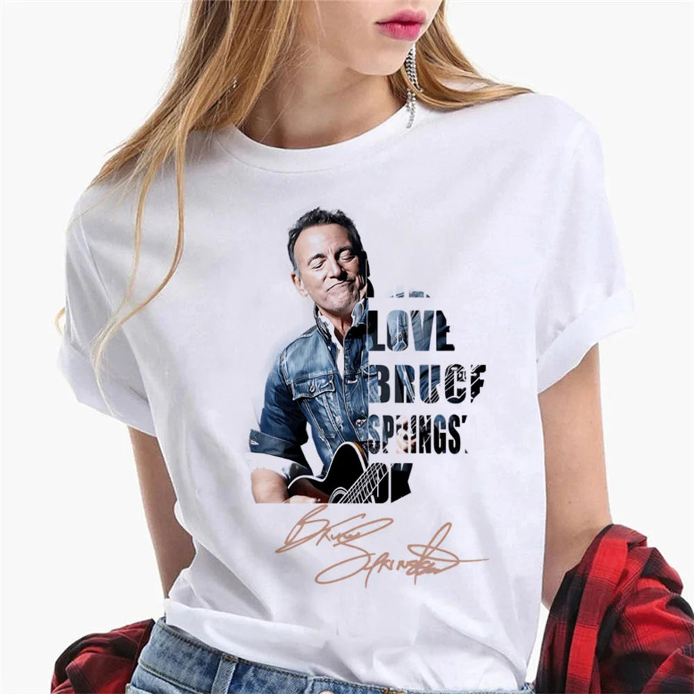Bruce Springsteen t shirt women Japanese summer top female y2k comic graphic clothing