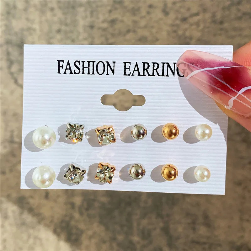 LETAPI 12 pairs/set Female Pearl Earrings Set For Women Bohemian Geometric Stud Earrings for Women Fashion Jewelry Gifts