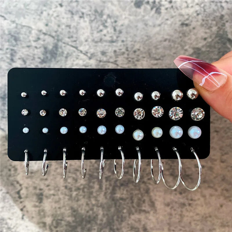 LETAPI 12 pairs/set Female Pearl Earrings Set For Women Bohemian Geometric Stud Earrings for Women Fashion Jewelry Gifts