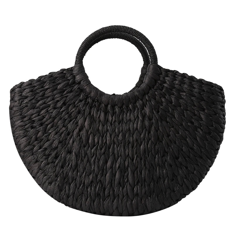 Simple All-Match Handbag Ladies 2024 New Handbags Women Round Bucket Straw Bag Korean Handmade Woven Basket Rattan Handbag