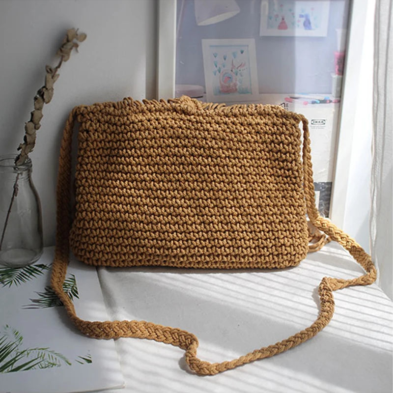 Handmade Cotton Woven Knitted Tassel Crossbody Bag Vintage Shoulder Messenger Bag Female Fashion Beach Summer Handbags 2023 bag