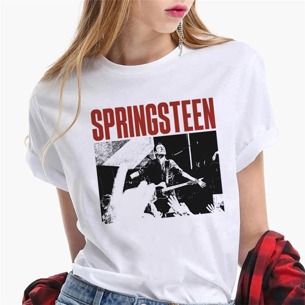 Bruce Springsteen t shirt women Japanese summer top female y2k comic graphic clothing