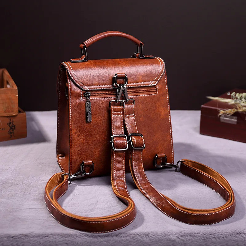 Vintage Women's Backpack 2025 New PU Leather Girls Shoulder Bag Multifunctional Large Capacity Crossbody Bags Student Backpacks