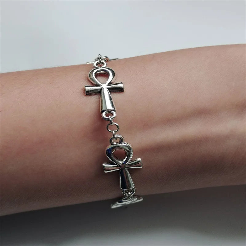 Eternal Charm Ankh Vampire Bracelet - Gothic Cross Link Jewelry for Wicca & Victorian Style Enthusiasts