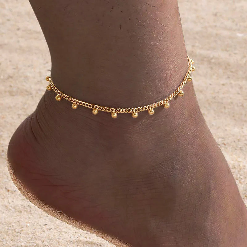 Stainless Steel Beach Anklet - Waterproof Adjustable Boho Foot Jewelry for Women