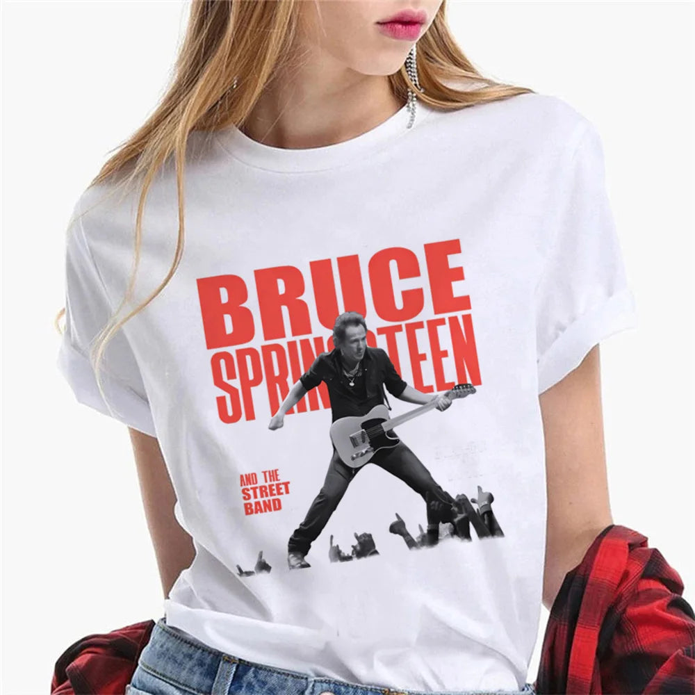 Bruce Springsteen t shirt women Japanese summer top female y2k comic graphic clothing