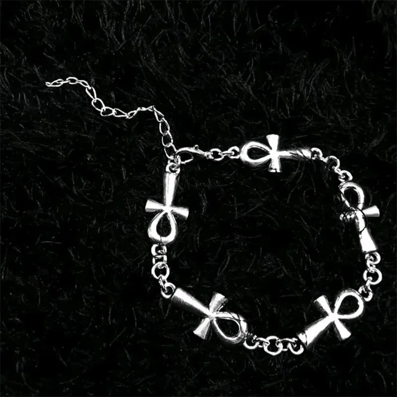 Eternal Charm Ankh Vampire Bracelet - Gothic Cross Link Jewelry for Wicca & Victorian Style Enthusiasts