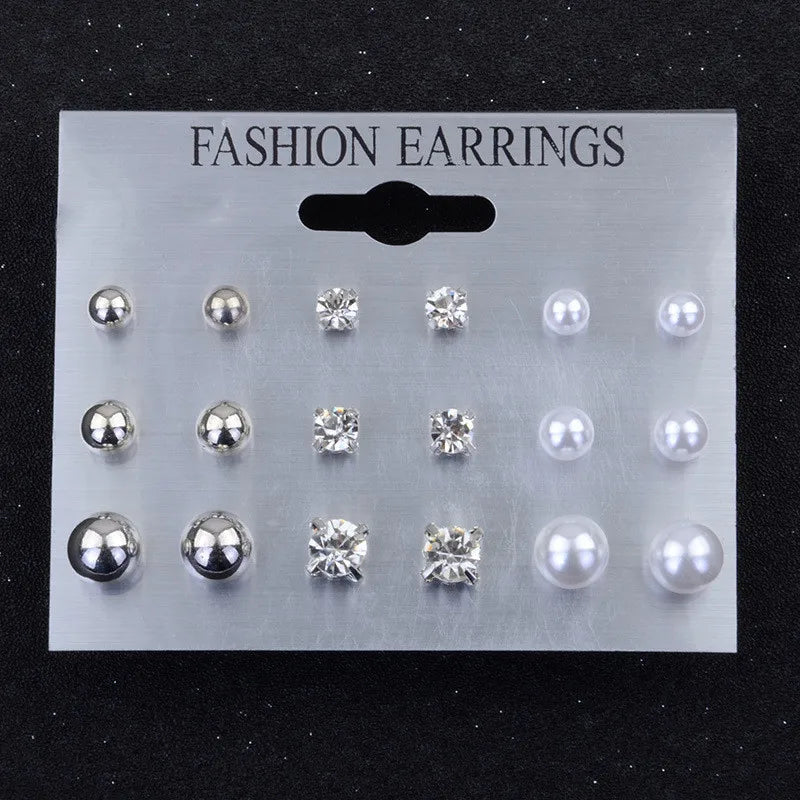 LETAPI 12 pairs/set Female Pearl Earrings Set For Women Bohemian Geometric Stud Earrings for Women Fashion Jewelry Gifts