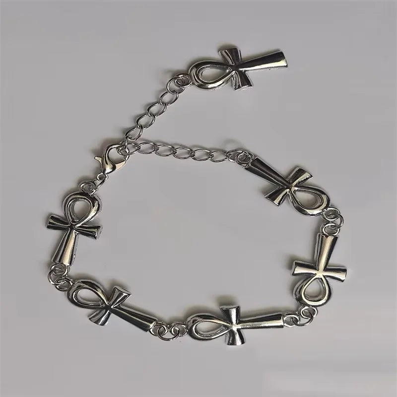 Eternal Charm Ankh Vampire Bracelet - Gothic Cross Link Jewelry for Wicca & Victorian Style Enthusiasts