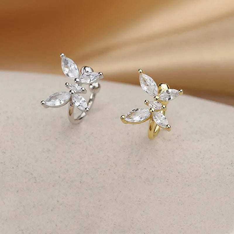 1Pcs Gold Color Zircon Butterfly Ear Clip Female Luxury Shiny Crystal Non-Piercing Fake Cartilage Ear Cuff Jewelry Gifts