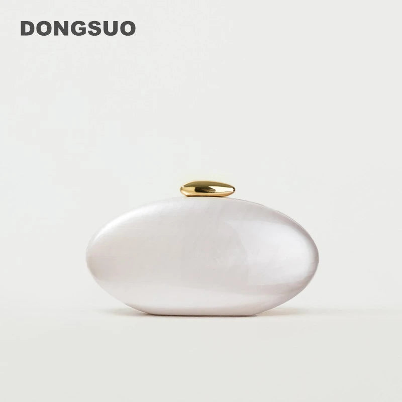 Egg shape Clutch Bag Acrylic purse women wedding evening party cute ivory pearl color purse handbag summer new 2024