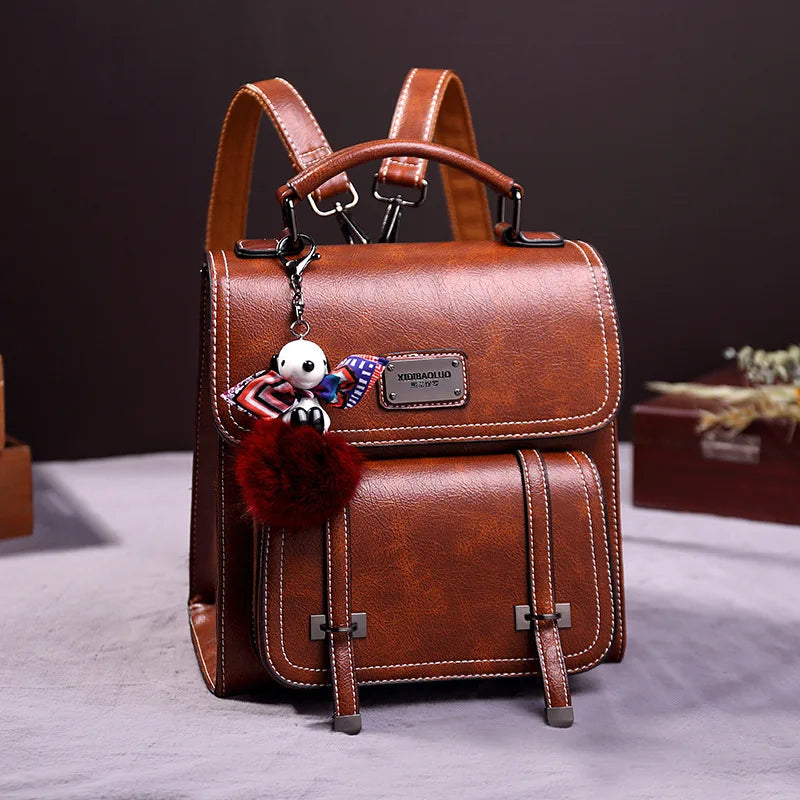 Vintage Women's Backpack 2025 New PU Leather Girls Shoulder Bag Multifunctional Large Capacity Crossbody Bags Student Backpacks