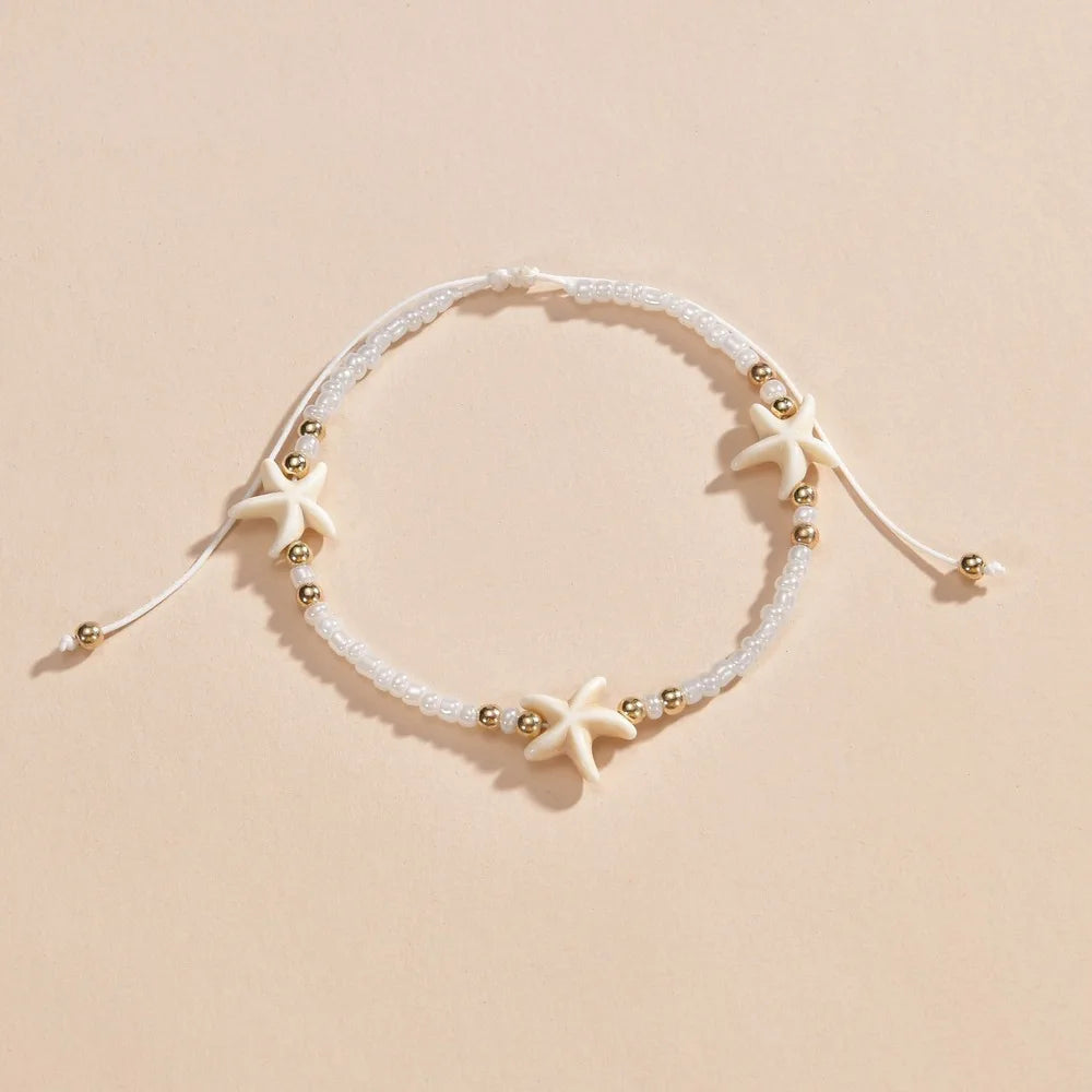 Starfish Charm Anklet - Adjustable Beaded Rope Bracelet for Beach Lovers, Summer Vibes