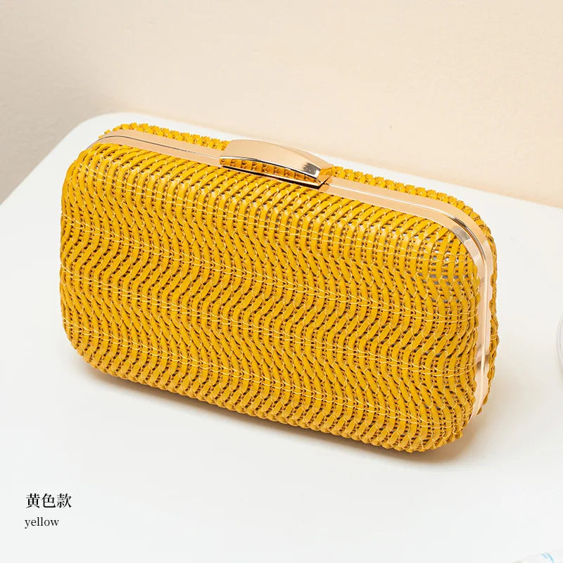 Casual Straw Women's Bag Yellow Clutch Woven Handbags Top Quality Luxury Bags Party Women's Shoulder Bags Purses Fashion Pouch