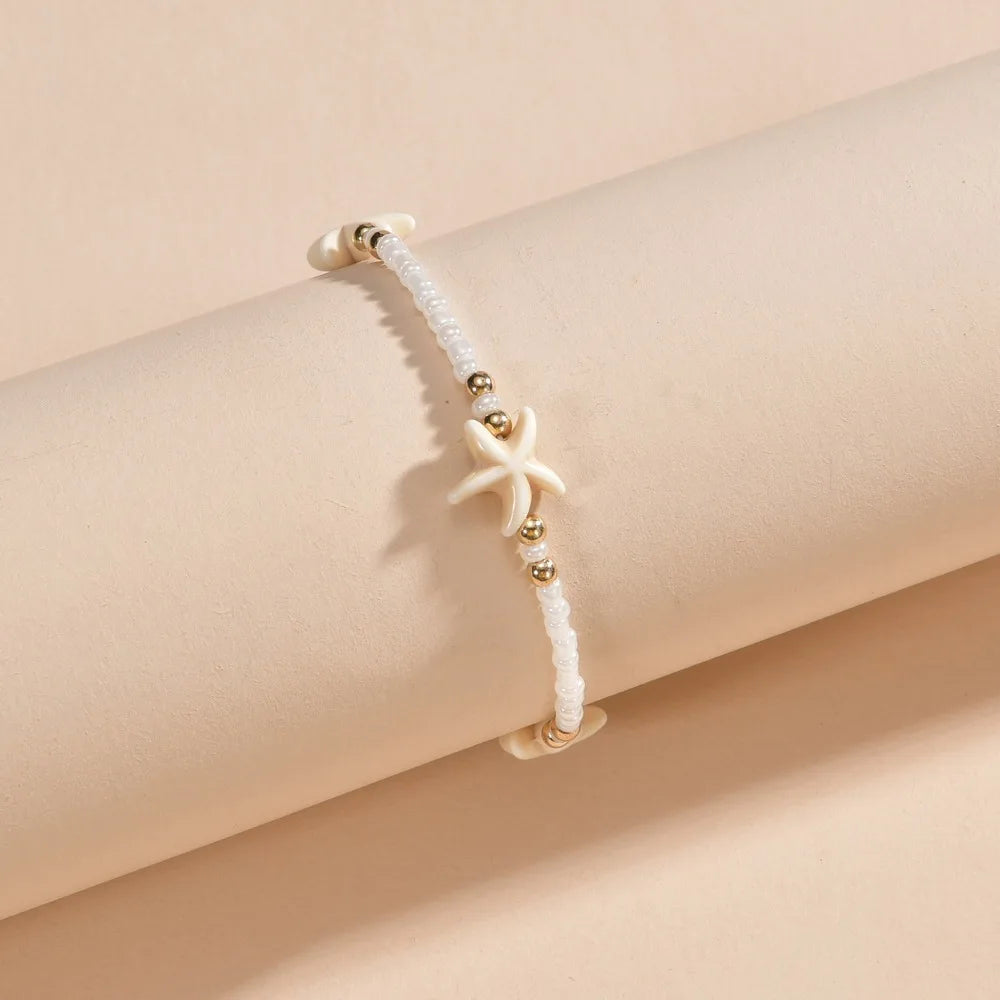 Starfish Charm Anklet - Adjustable Beaded Rope Bracelet for Beach Lovers, Summer Vibes